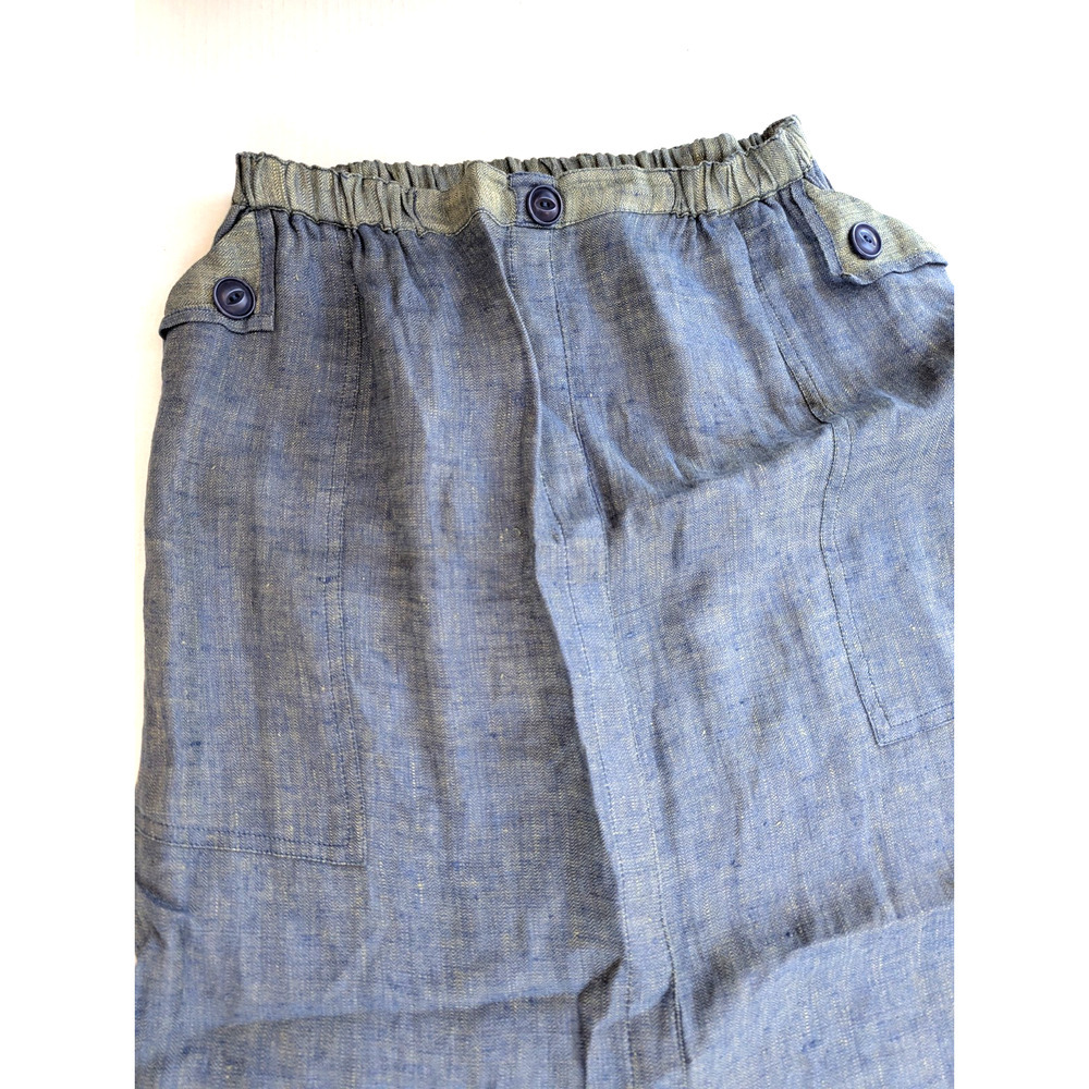 FLAX Linen Skirt Small Blue Denim Boho Lagenlook Natural Pull On Stretch Pockets - Picture 4 of 6